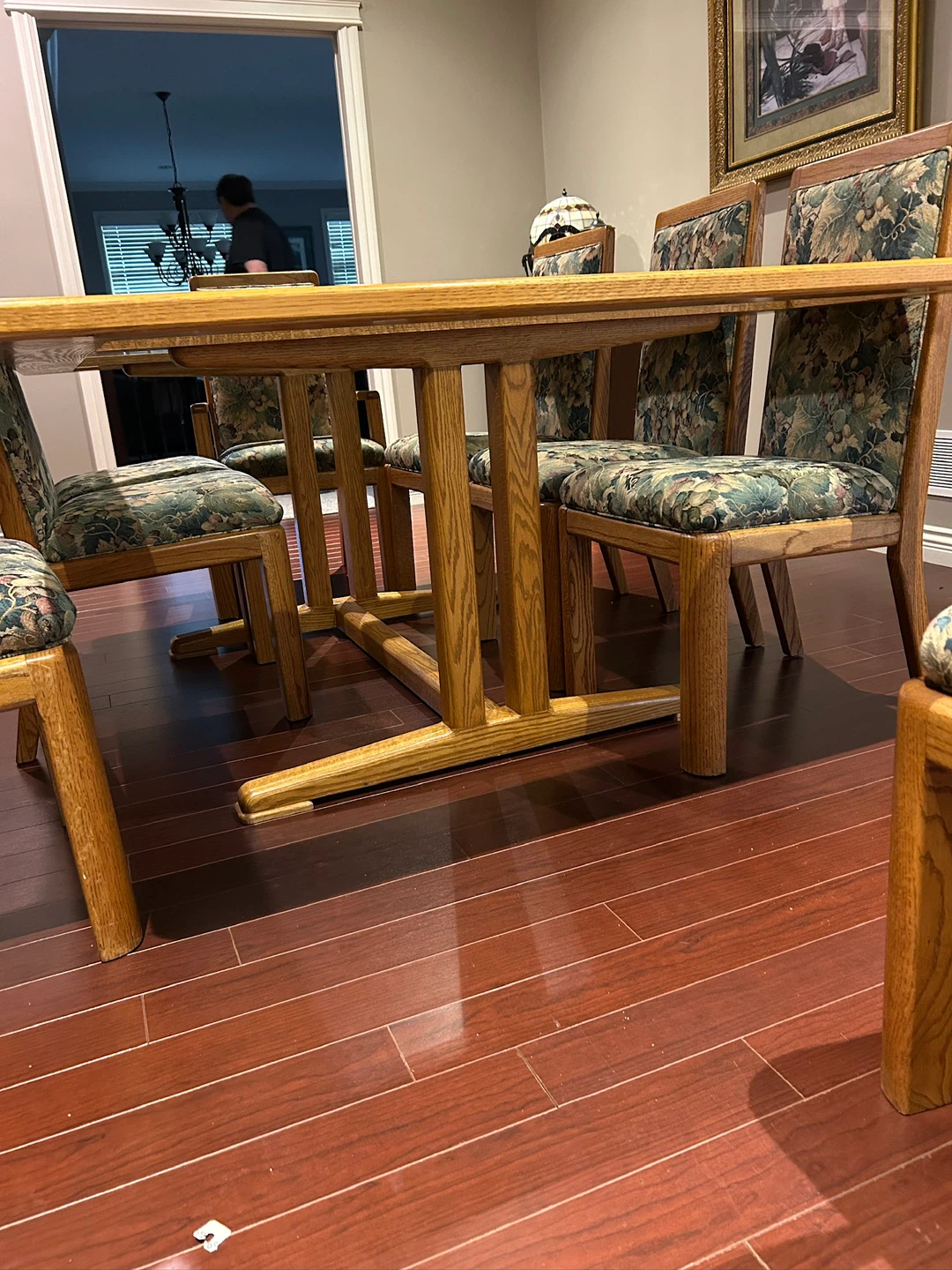 Oak Dining Table with Glass Top and 8 Chairs - photo 2