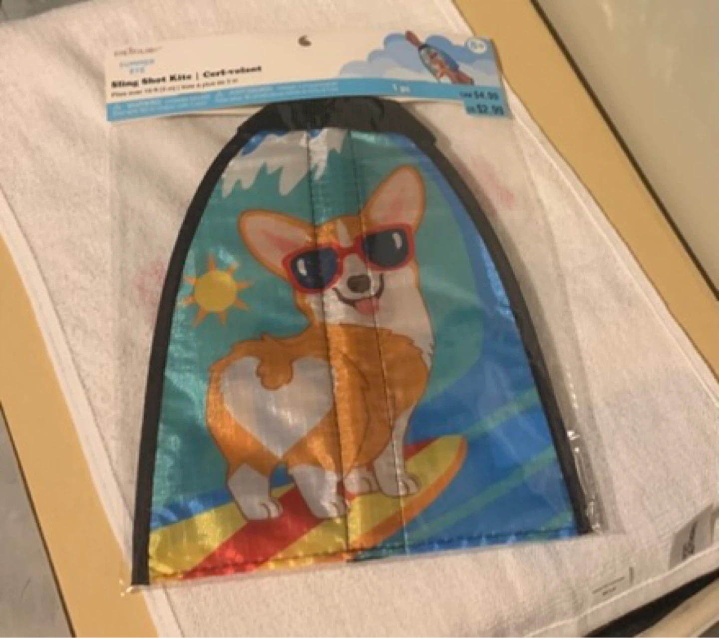 FunShine Sling Shot Kite - Corgi Surfing Design
