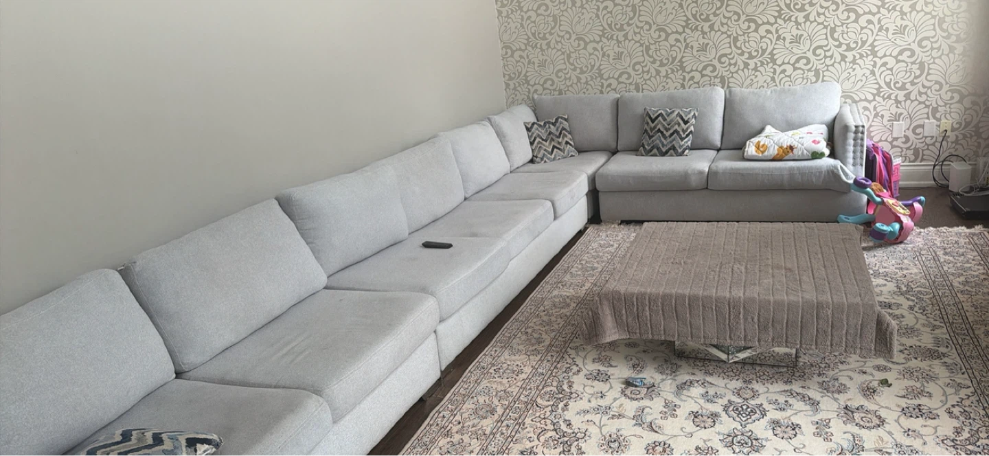 Large light grey sectional sofa-8 seater