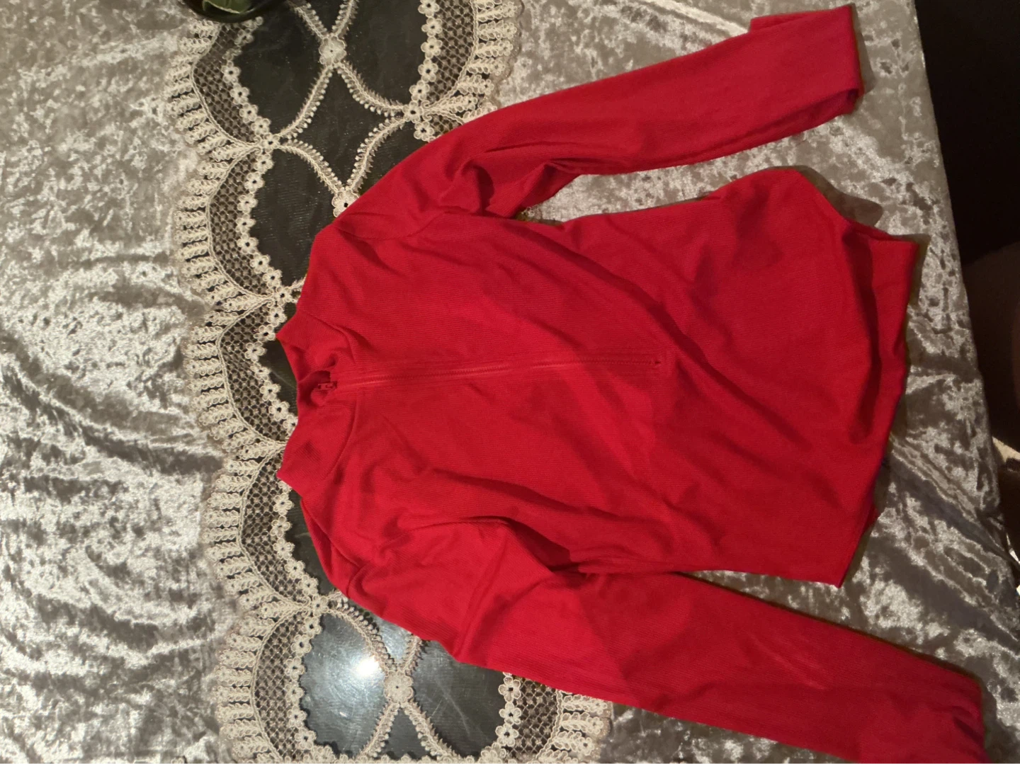 Red long sleeve zip-up shirt