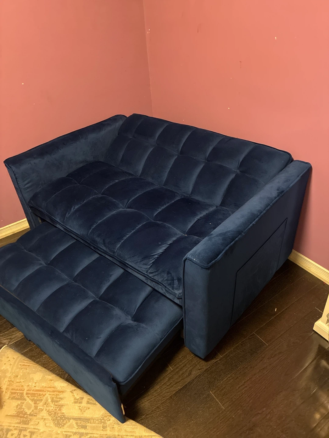 Navy Blue Velvet Convertible Sofa Bed - photo 2