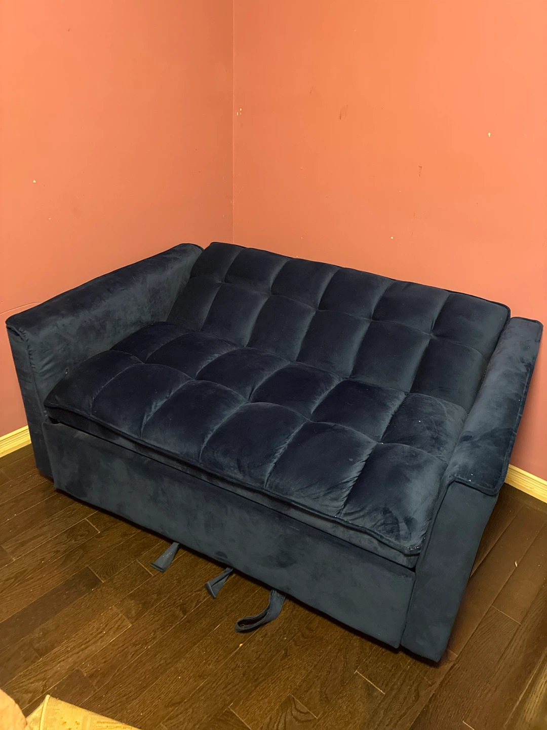 Navy Blue Velvet Convertible Sofa Bed - photo 3