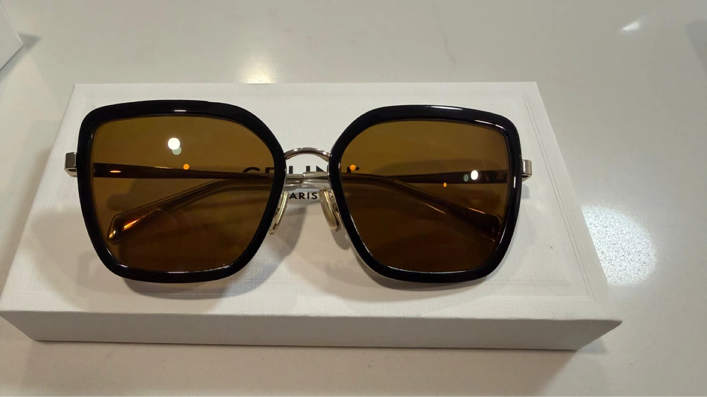 CELINE Paris Black Acetate Cat-Eye Sunglasses with Brown Lenses