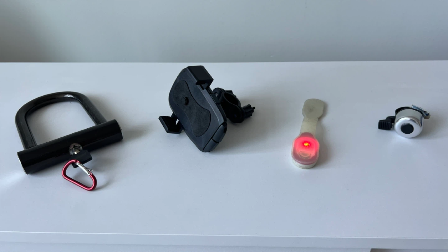 U-Lock, Phone Mount, Clip-on Light, and Bike Bell Set