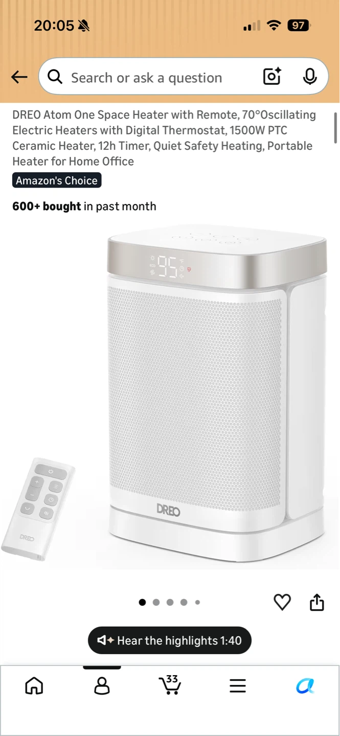 Dreo Atom One Space Heater with Remote
