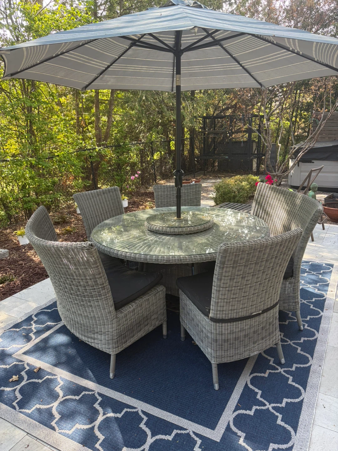 Wicker Patio Dining Set with Umbrella