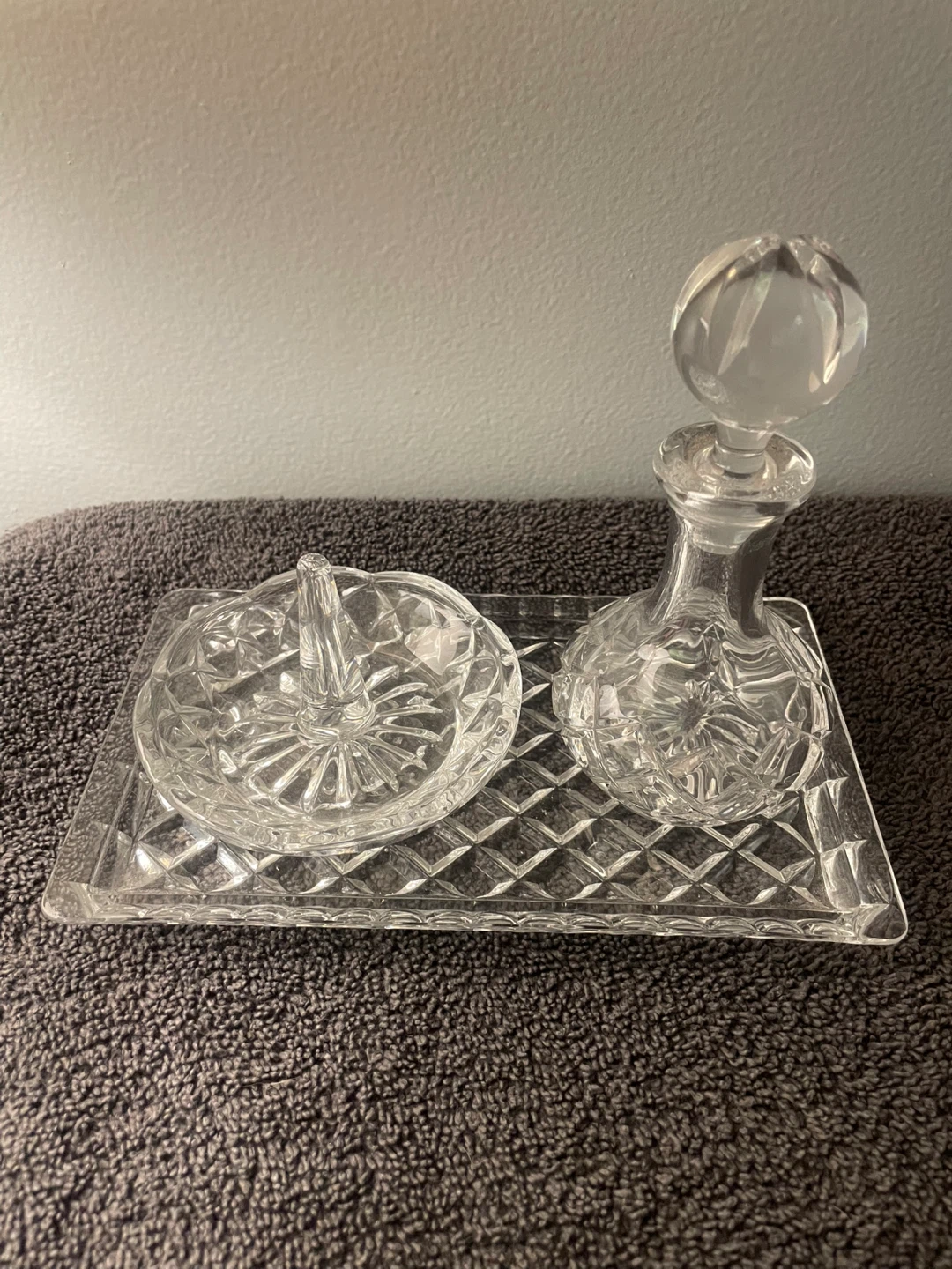 Crystal Vanity Set with Perfume Bottle and Trinket Dish