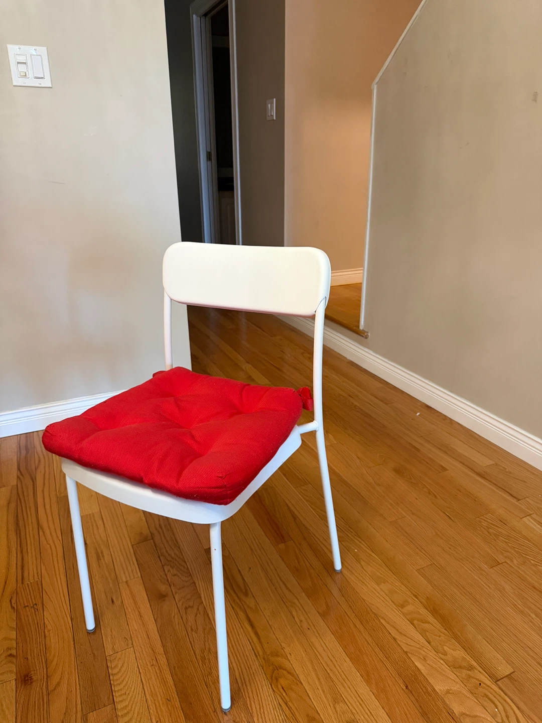 White IKEA Chairs + Red Cushion (Sold Separately or Together)