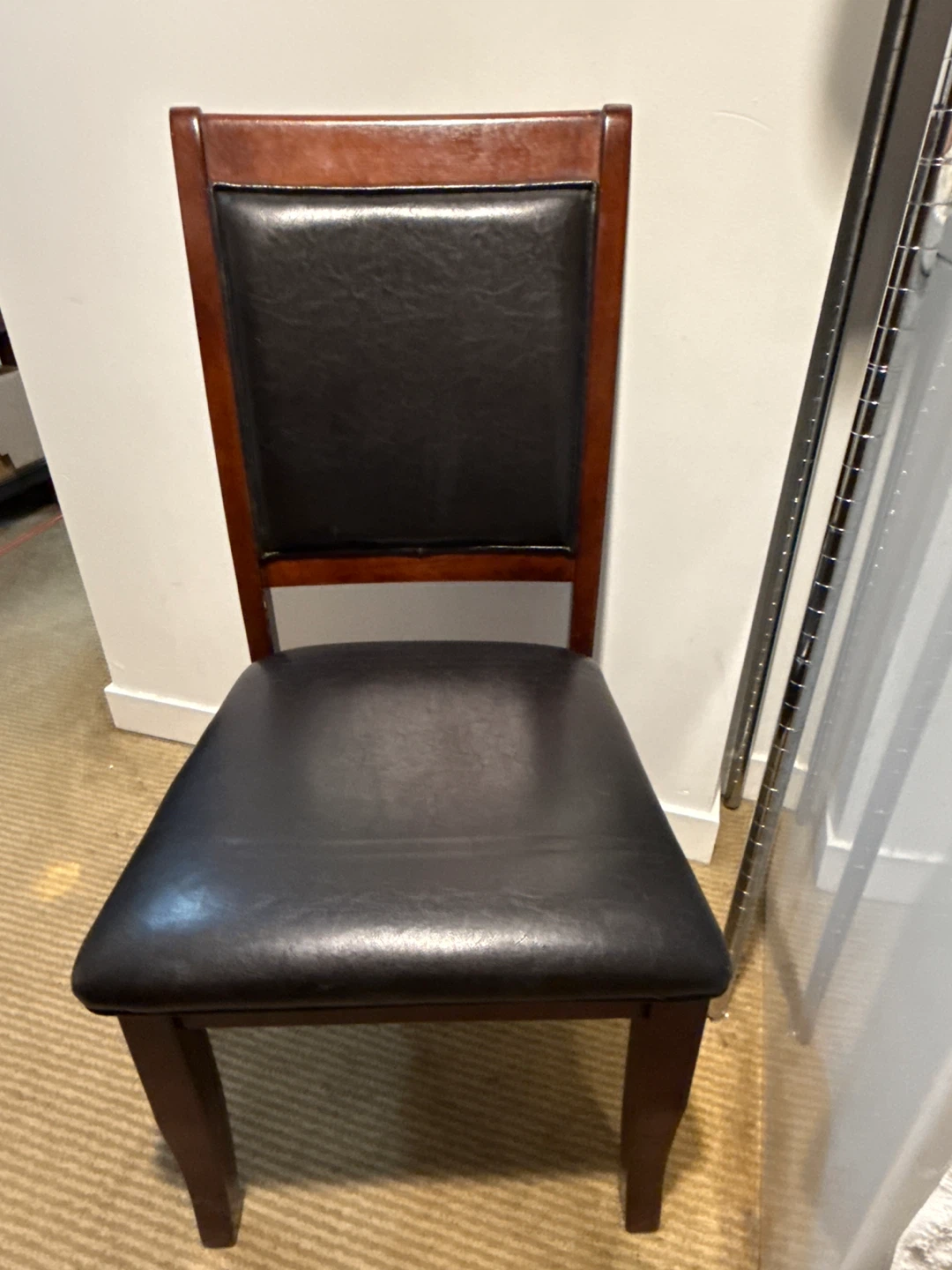 Dining Chair - Dark Wood and Black Faux Leather