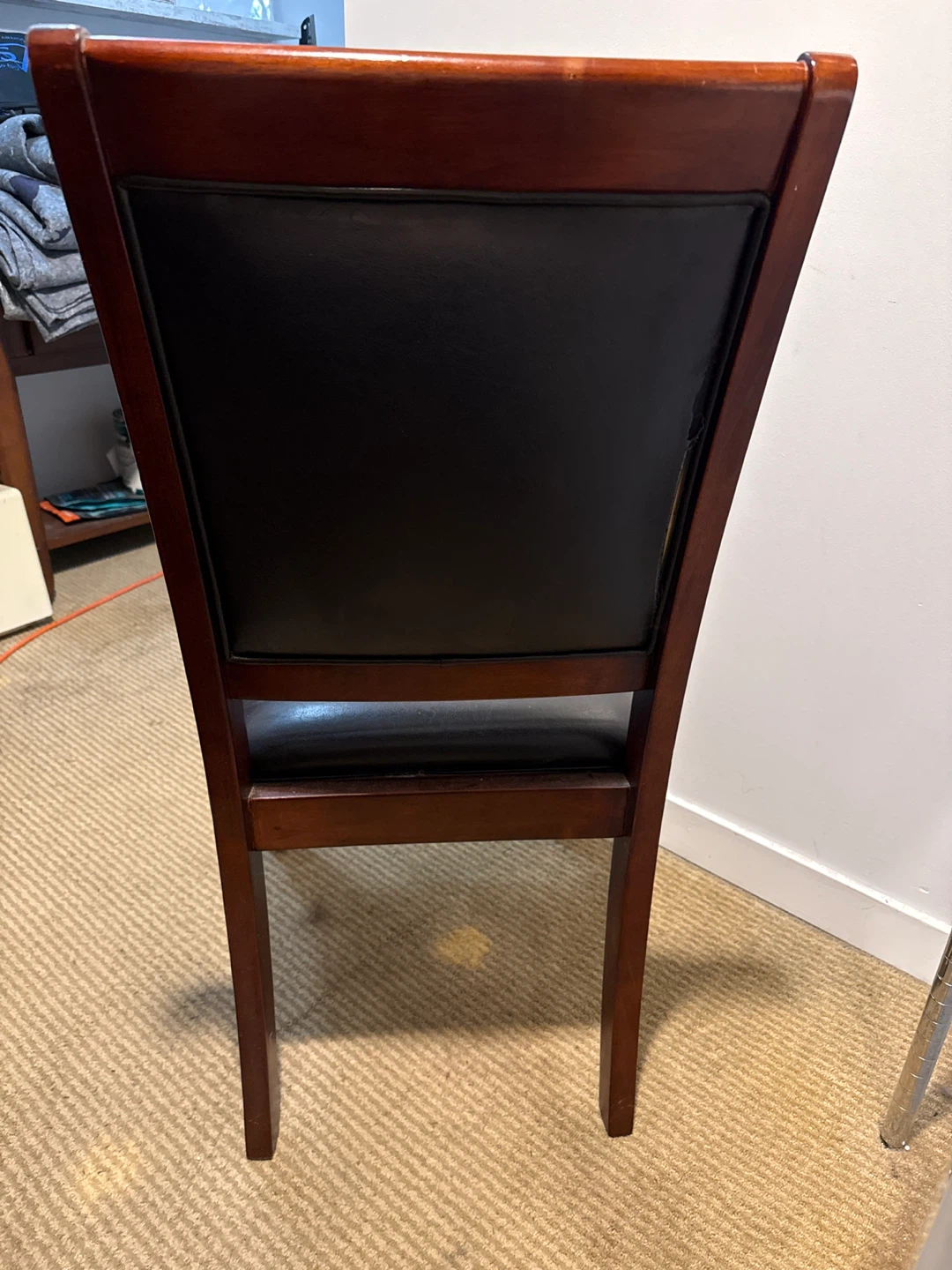 Dining Chair - Dark Wood and Black Faux Leather - photo 2