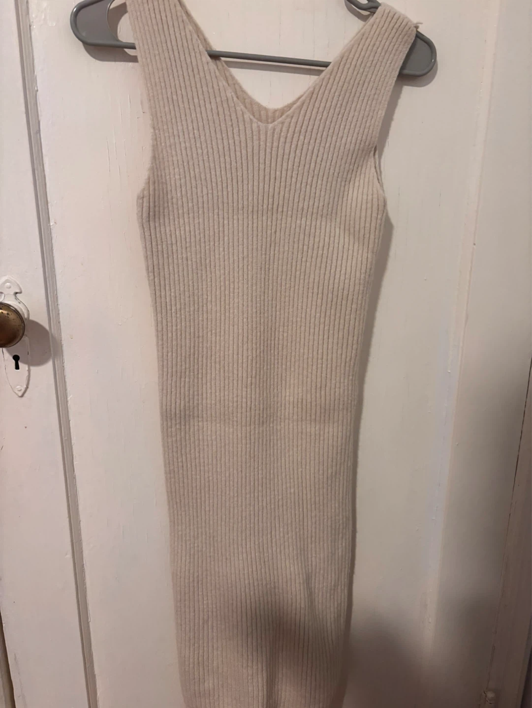 Ribbed Knit Tank Dress & Turtleneck Sweater Set - Cream - photo 4
