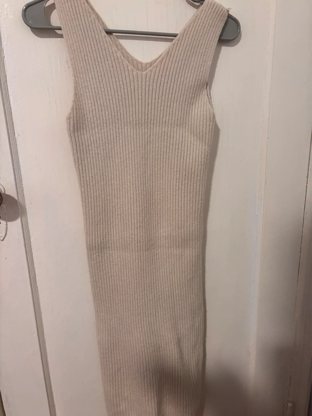 Ribbed Knit Tank Dress & Turtleneck Sweater Set - Cream - photo 3