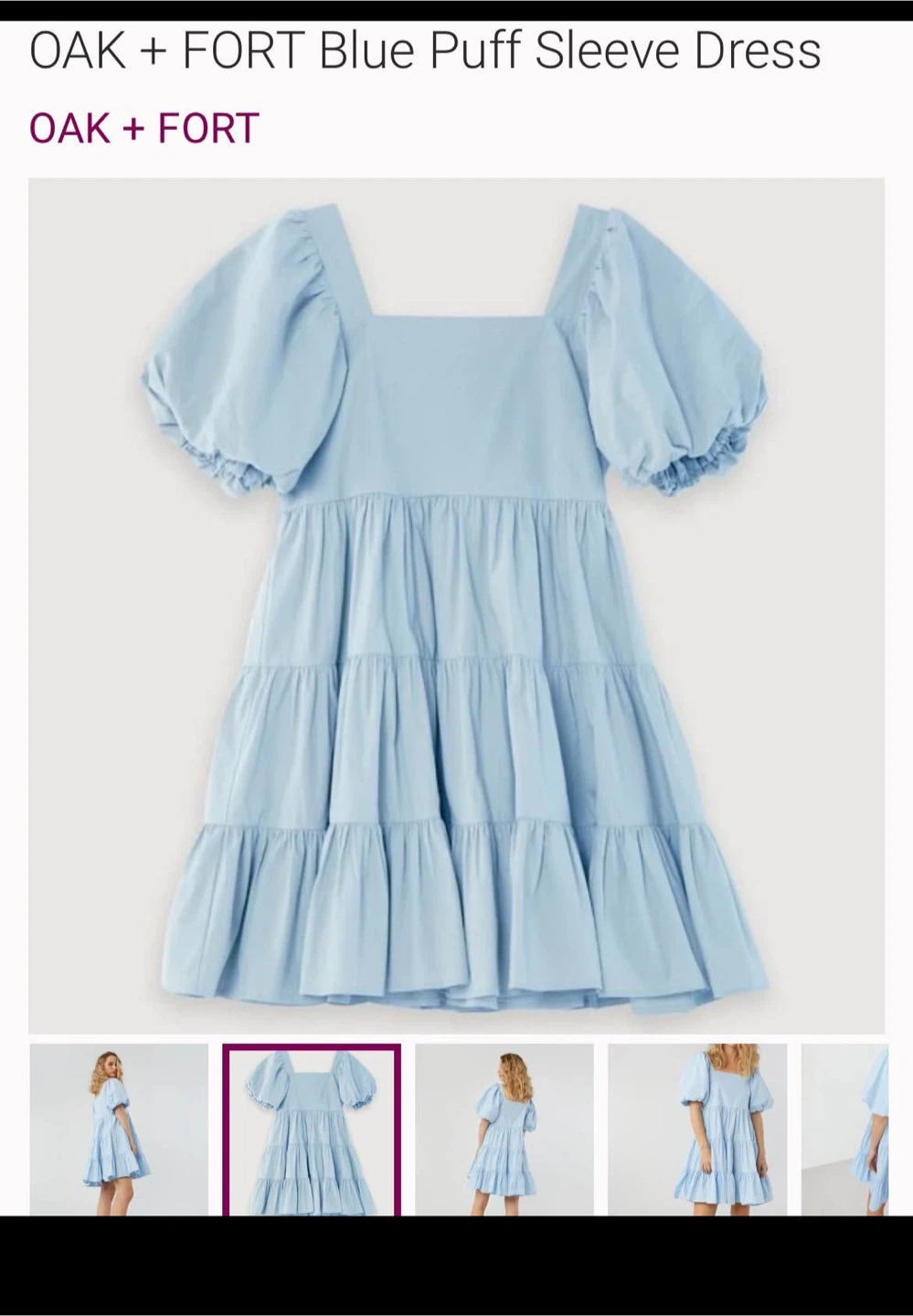 Small ***OAK + FORT Blue Puff Sleeve Tiered Dress