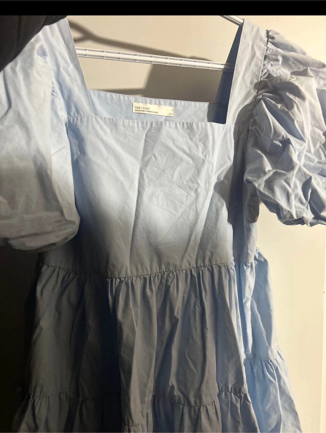 Small ***OAK + FORT Blue Puff Sleeve Tiered Dress - photo 2