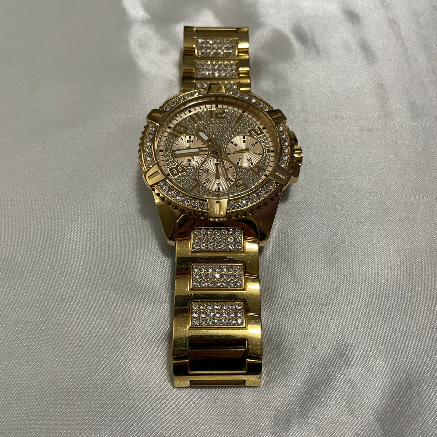 Guess 48MM Crystal Embellished Watch - Gold-Tone
