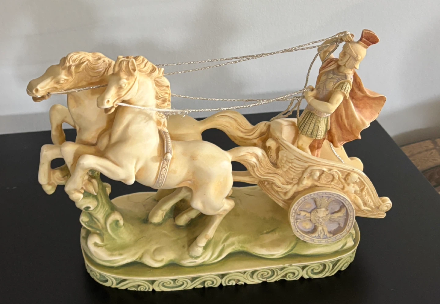 Vintage Greek Alabaster Chariot Planter Sculpture – Warrior & Ho