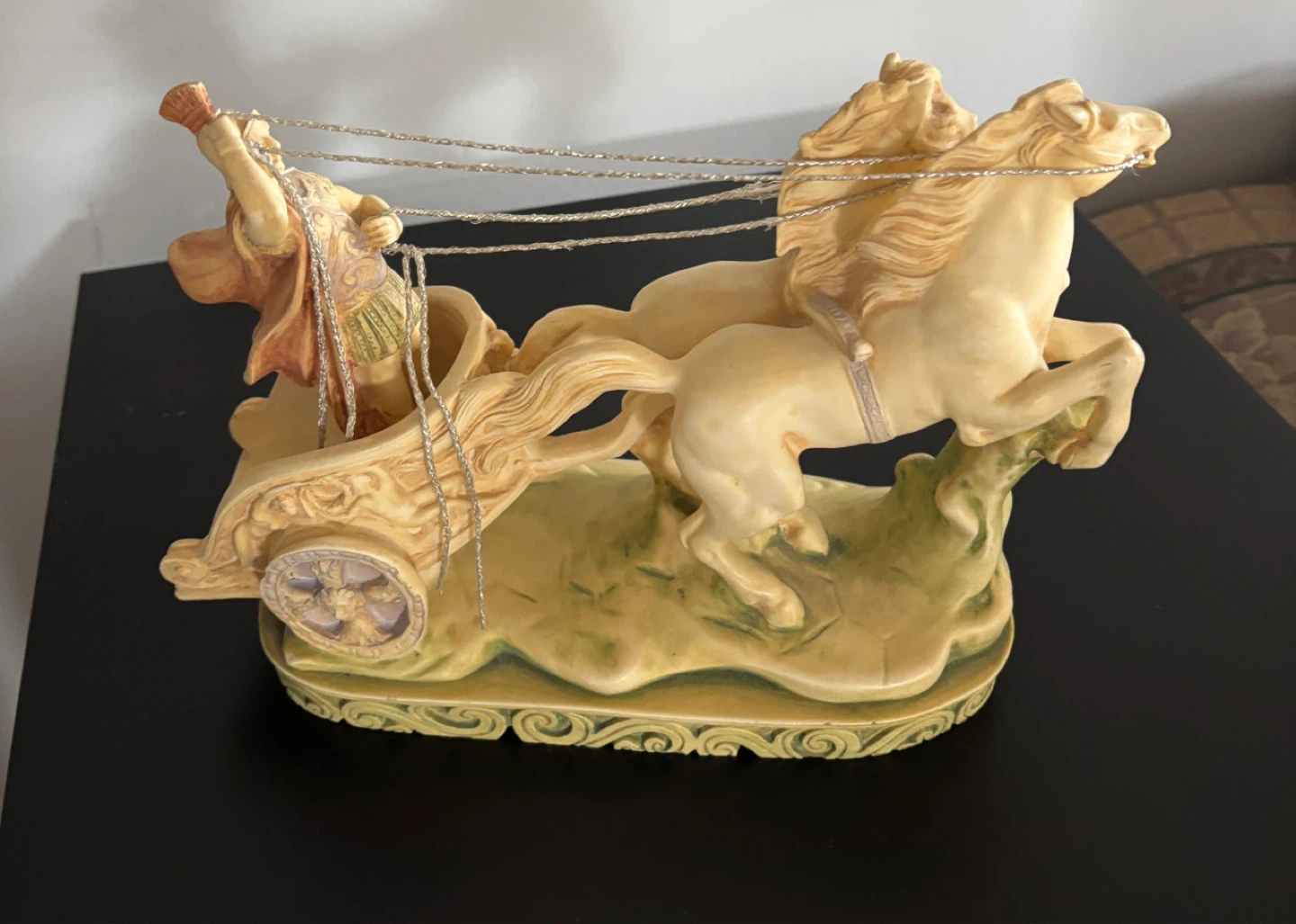 Vintage Greek Alabaster Chariot Planter Sculpture – Warrior & Ho - photo 2