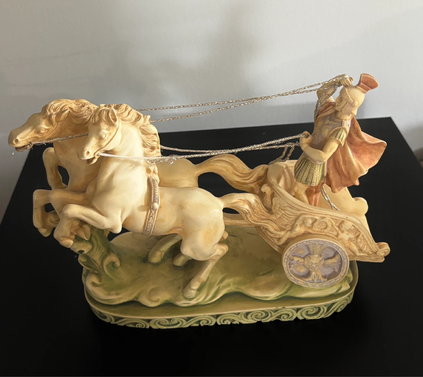 Vintage Greek Alabaster Chariot Planter Sculpture – Warrior & Ho - photo 4
