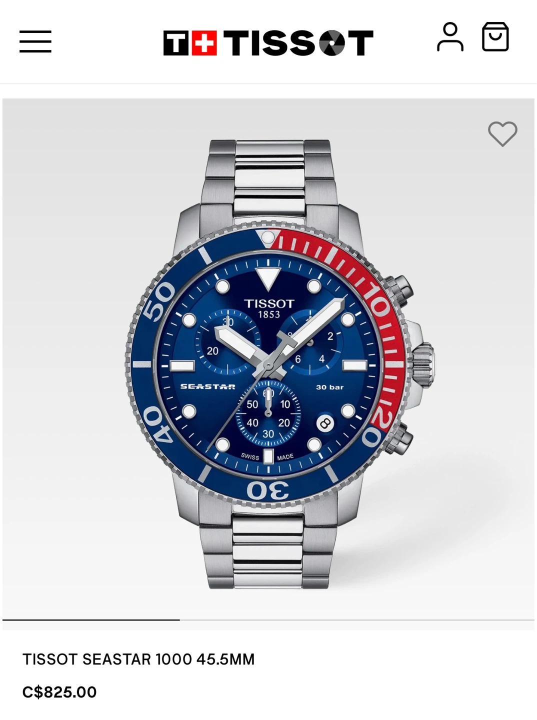 Tissot Seastar 1000 Chronograph Watch 45.5mm