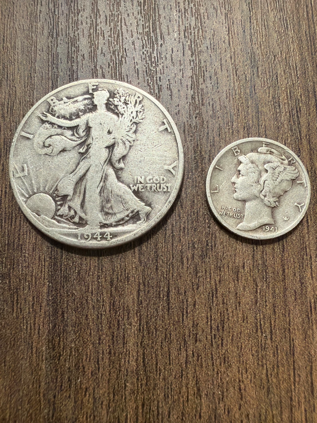 1944 Walking Liberty Half Dollar and Mercury Dime - photo 2