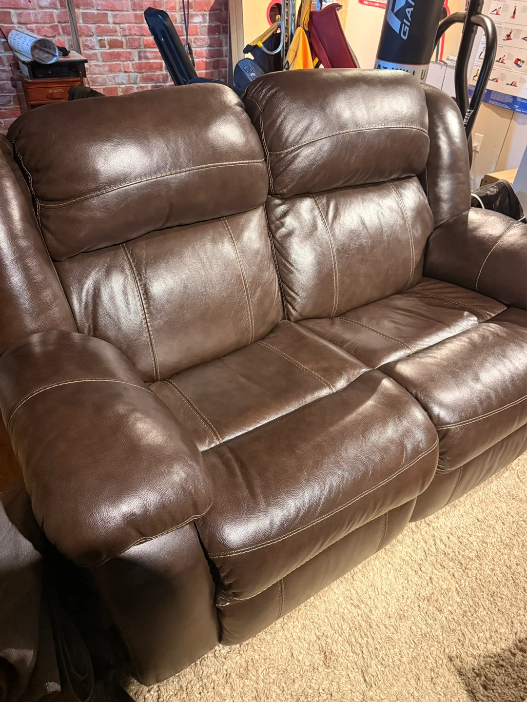 Ashley Furniture Brown Leather Reclining Loveseat - photo 5