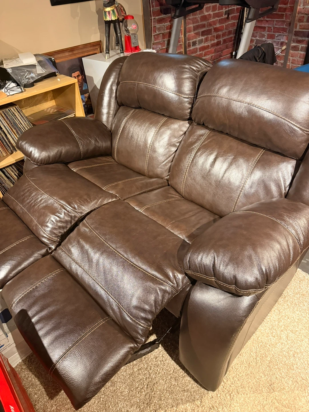 Ashley Furniture Brown Leather Reclining Loveseat - photo 4
