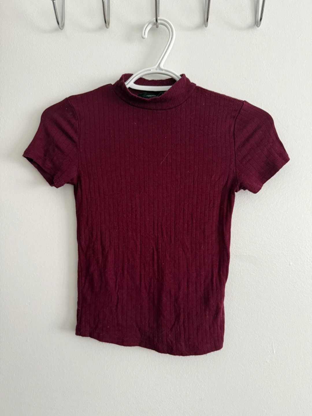 Forever 21 Ribbed Mock Neck Top - Burgundy - Size S