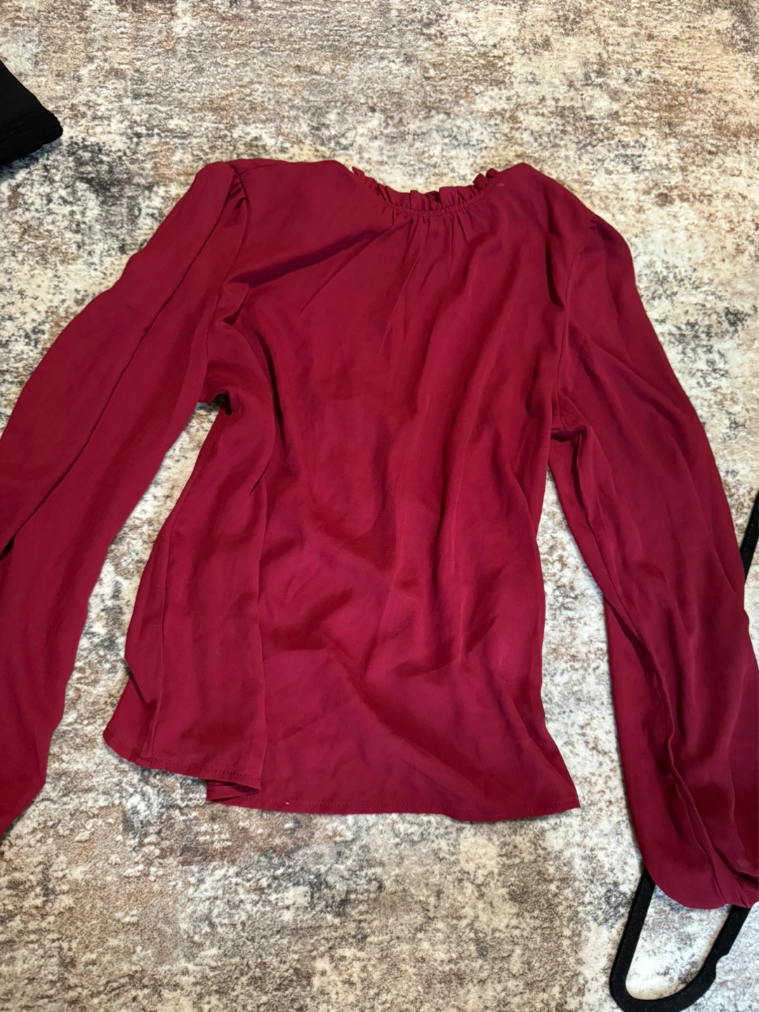 Maroon Long Sleeve Ruffle Neck Blouse