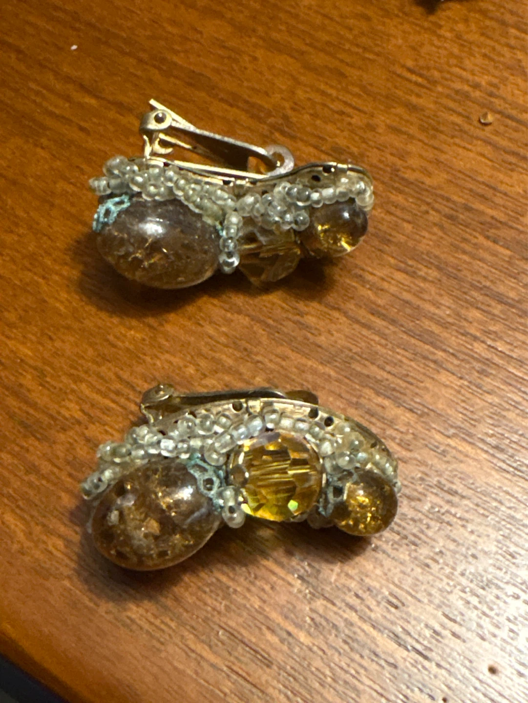 Vintage Amber and Crystal Brooch and Earring Set