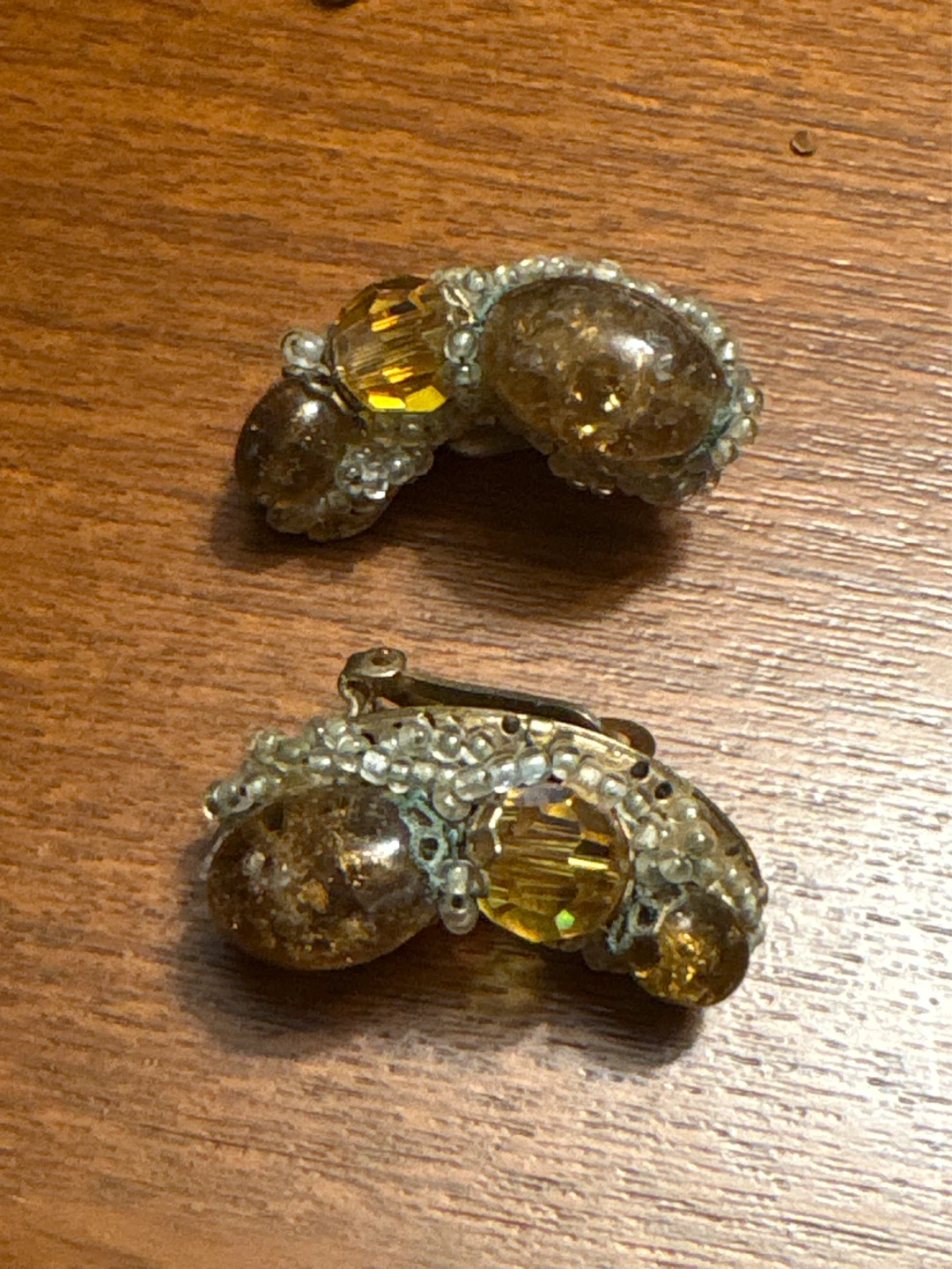Vintage Amber and Crystal Brooch and Earring Set - photo 2