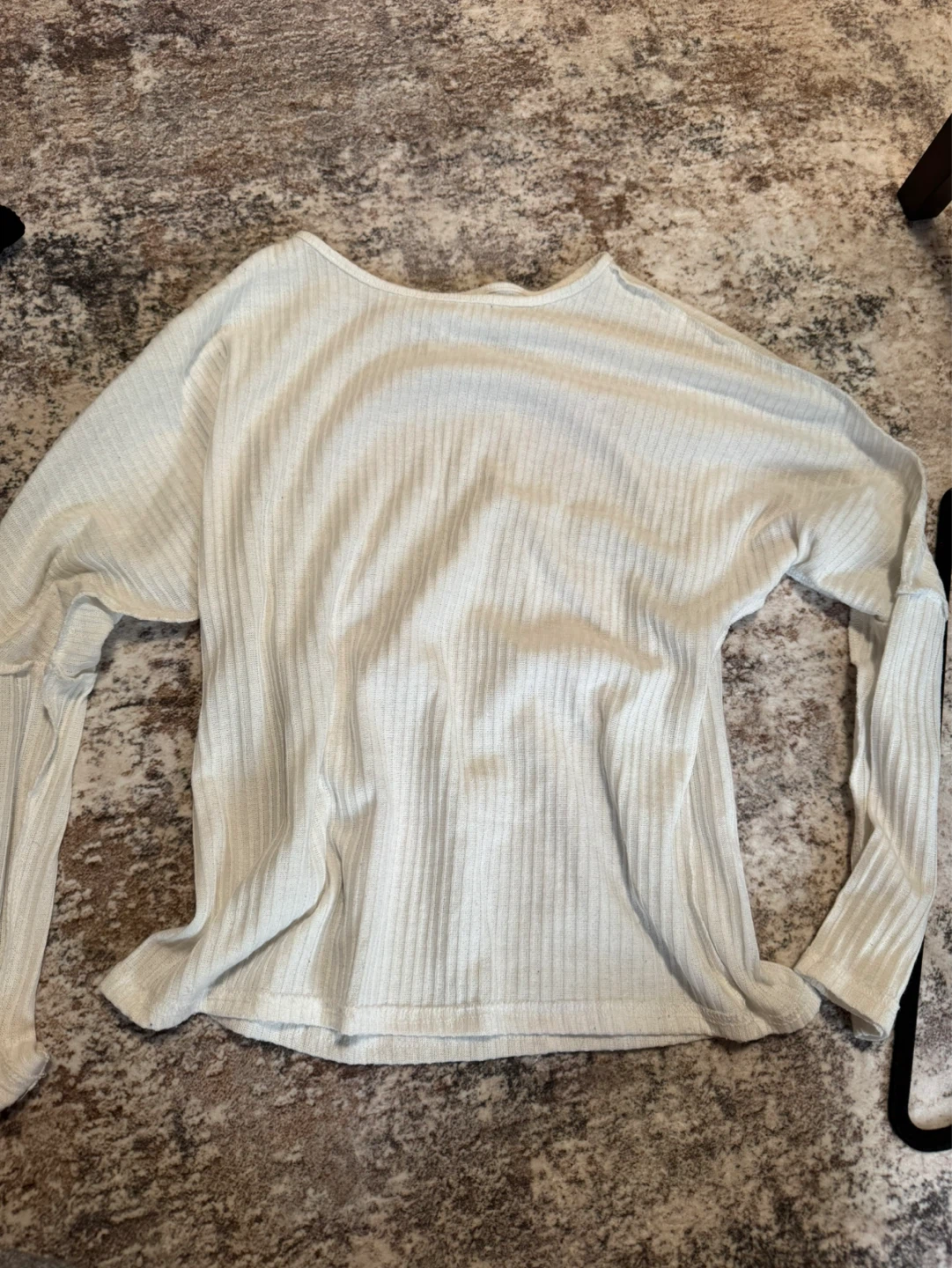 White Ribbed Long Sleeve Top