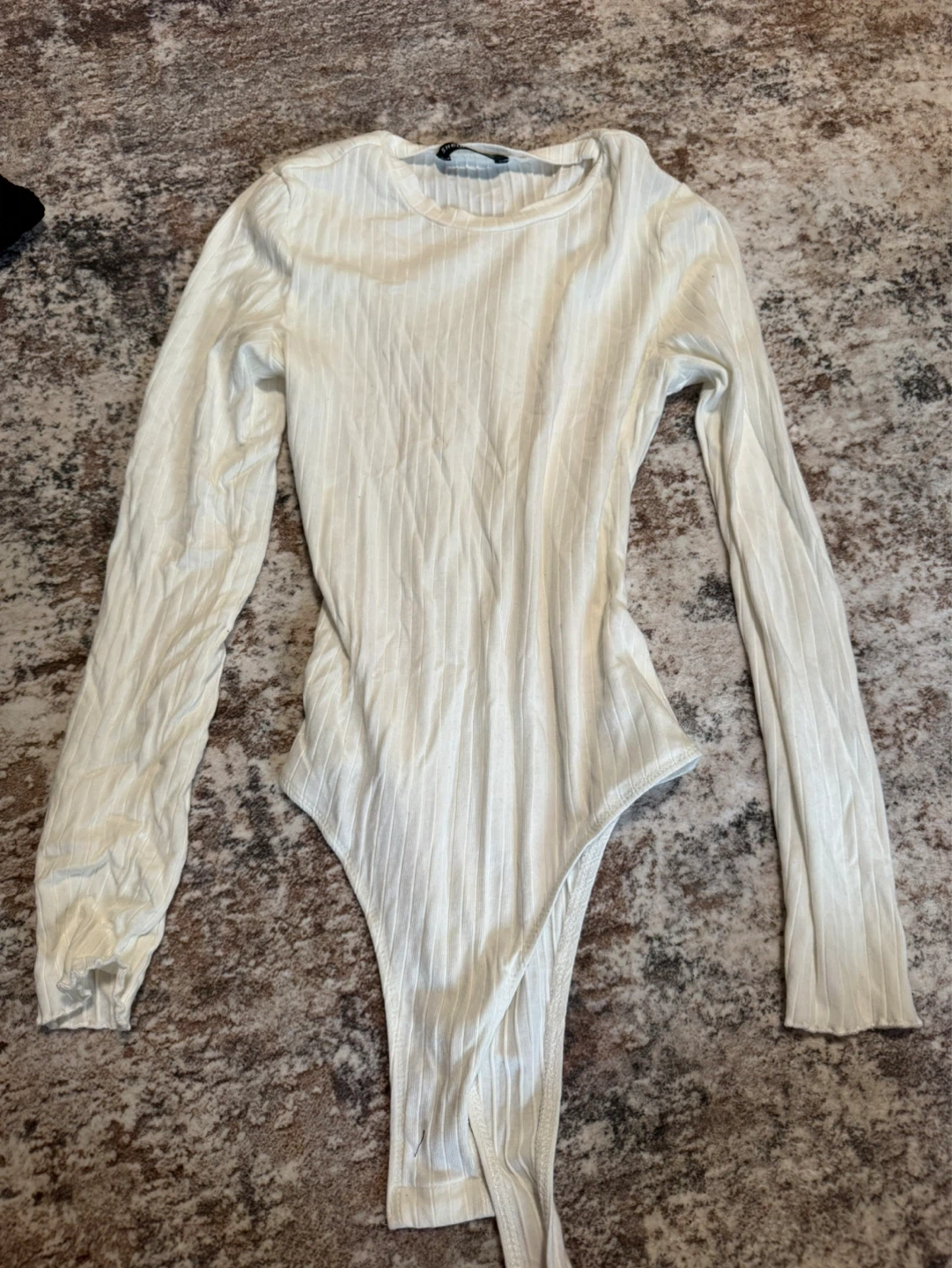 White Ribbed Long Sleeve Bodysuit