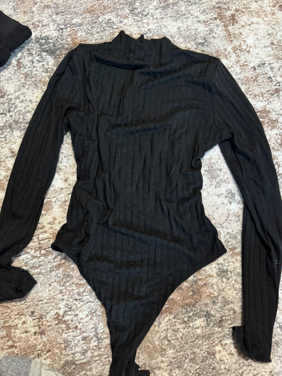 Black Ribbed Mock Neck Long Sleeve Bodysuit