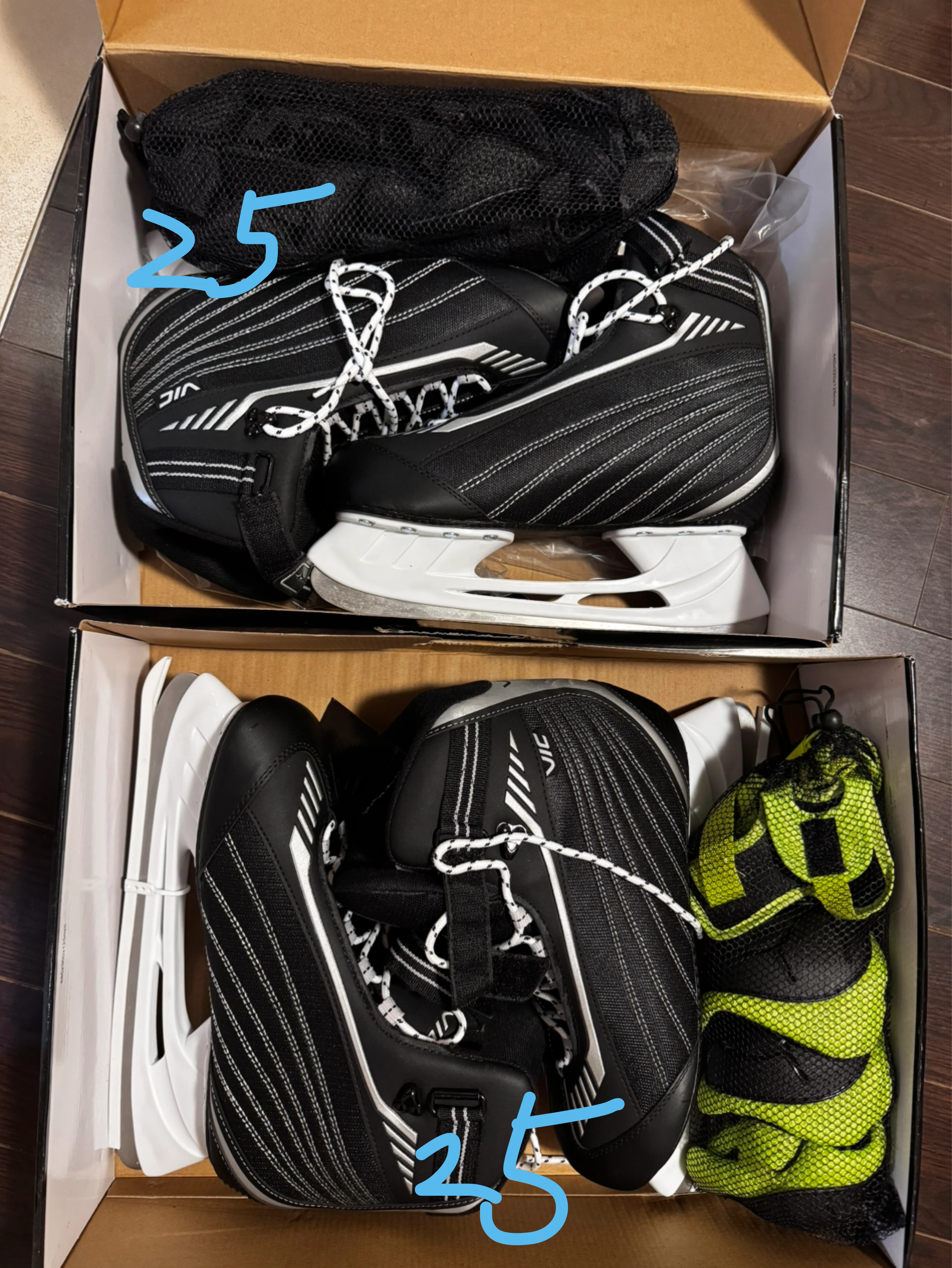 VIC Ice Skates with Blade Covers and Mesh Bag