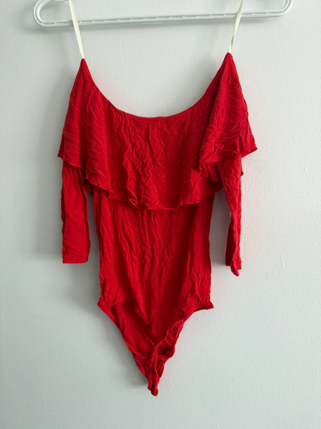 Wilfred Red Off-the-Shoulder Ruffle Long Sleeve Bodysuit - photo 2