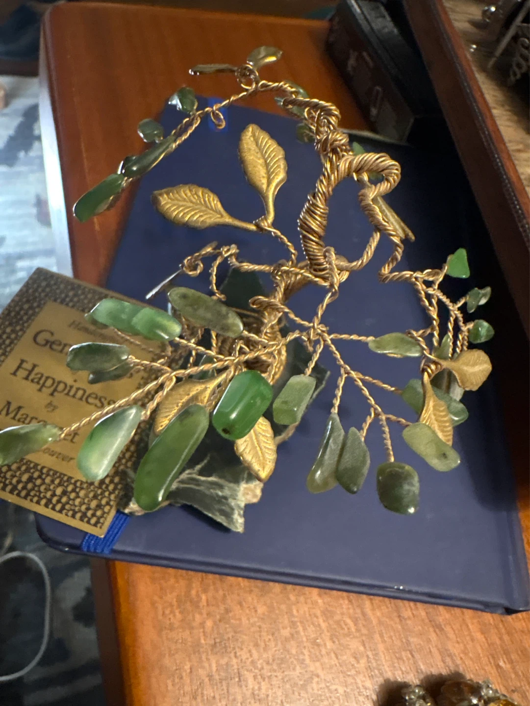 Wire Wrapped Tree Sculpture with Jade Leaves
