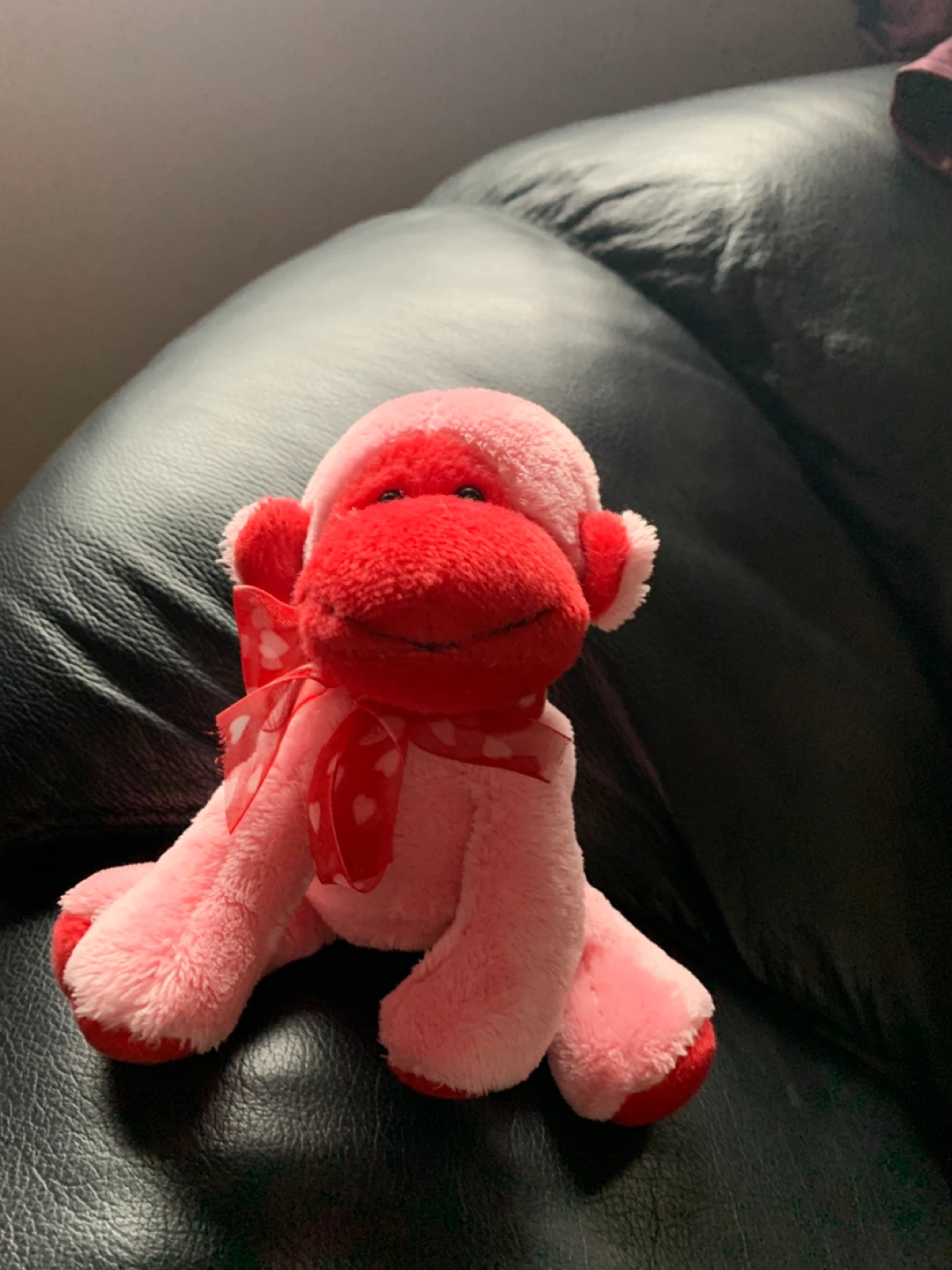 Pink and Red Plush Monkey with Heart Scarf