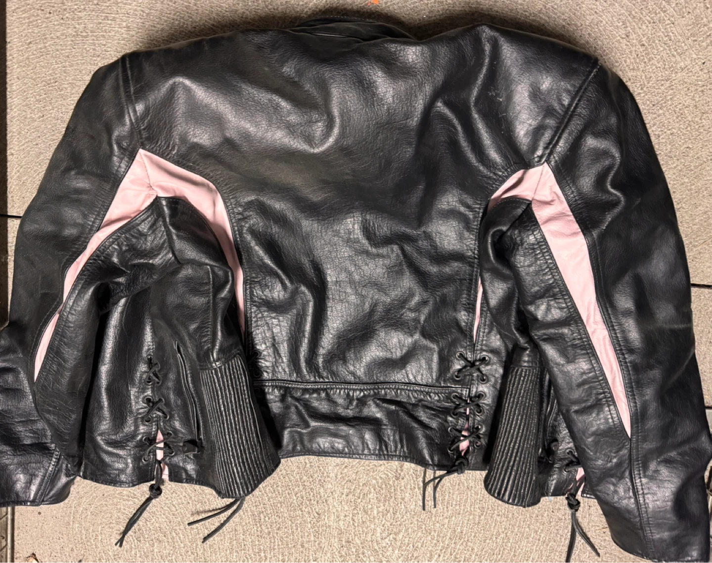 Ladies Genuine Leather Black Motorcycle Jacket with Pink Accents - photo 2