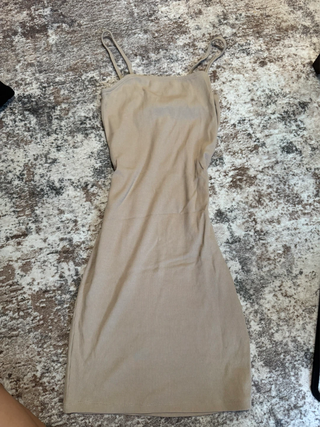 Tan Ribbed Spaghetti Strap Mini Dress
