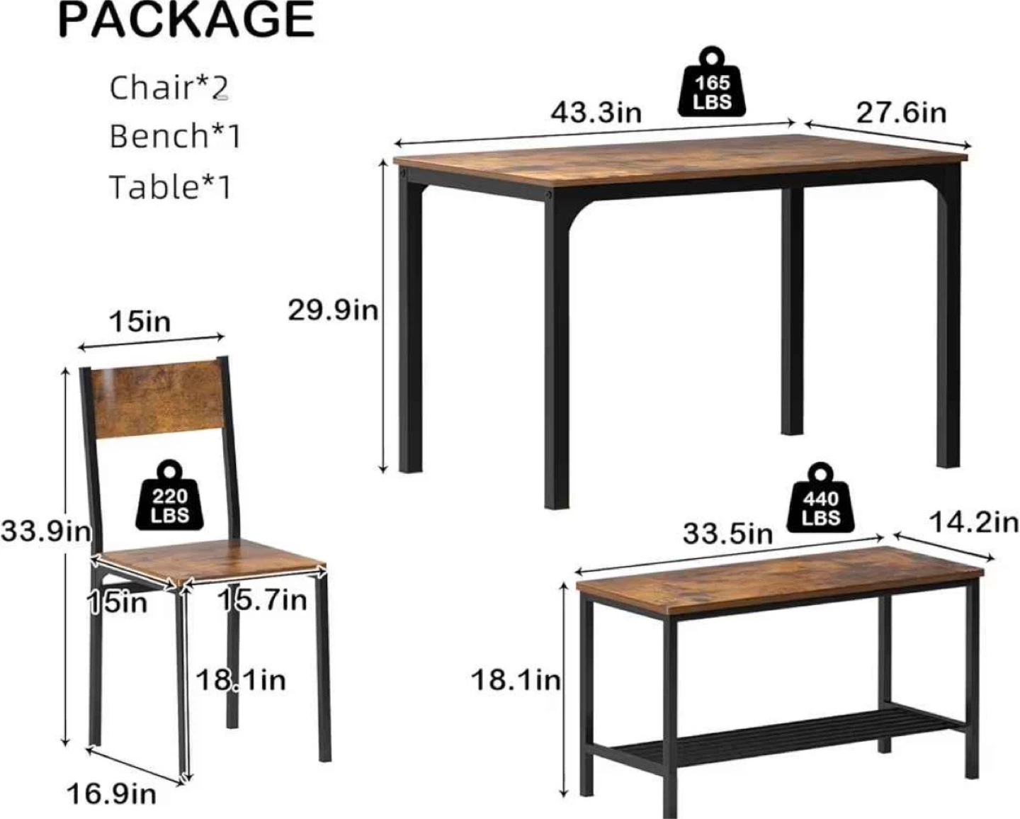 Dining table with chairs and bench - photo 5