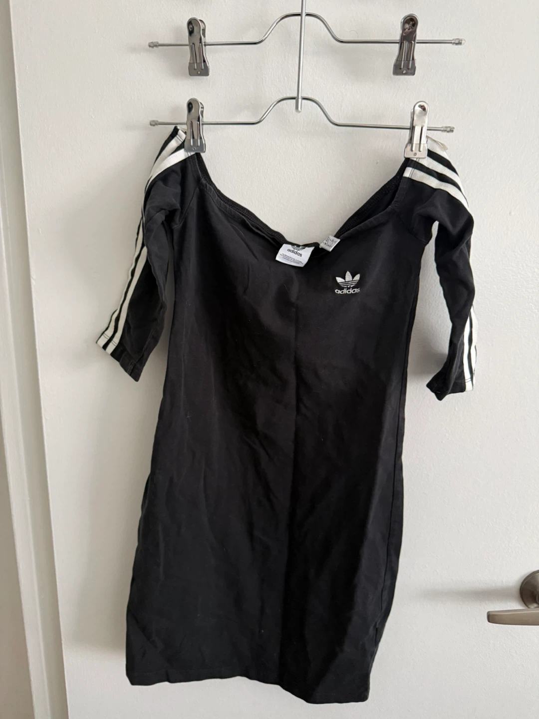 Adidas Black Off-the-Shoulder 3-Stripes Dress