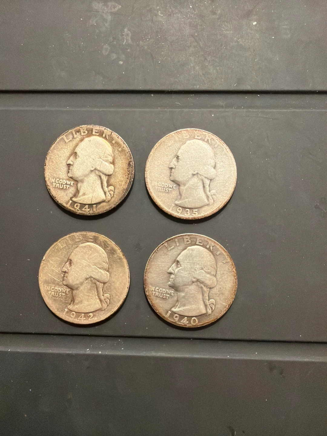 Collection of 4 Vintage US Quarters - 1935, 1940, 1941, 1942