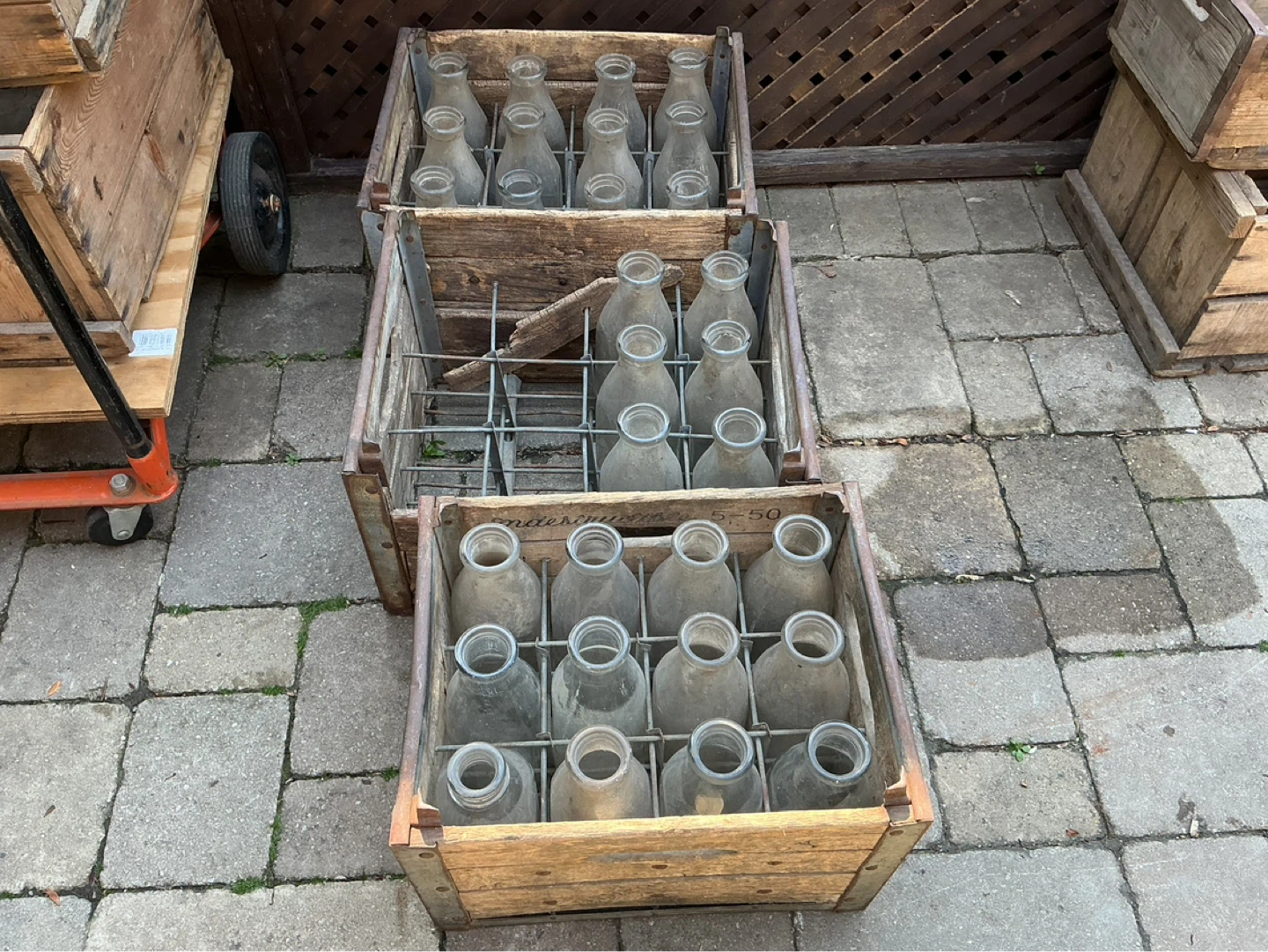 Antique Dairy Milk Bottles with Wooden Crates !