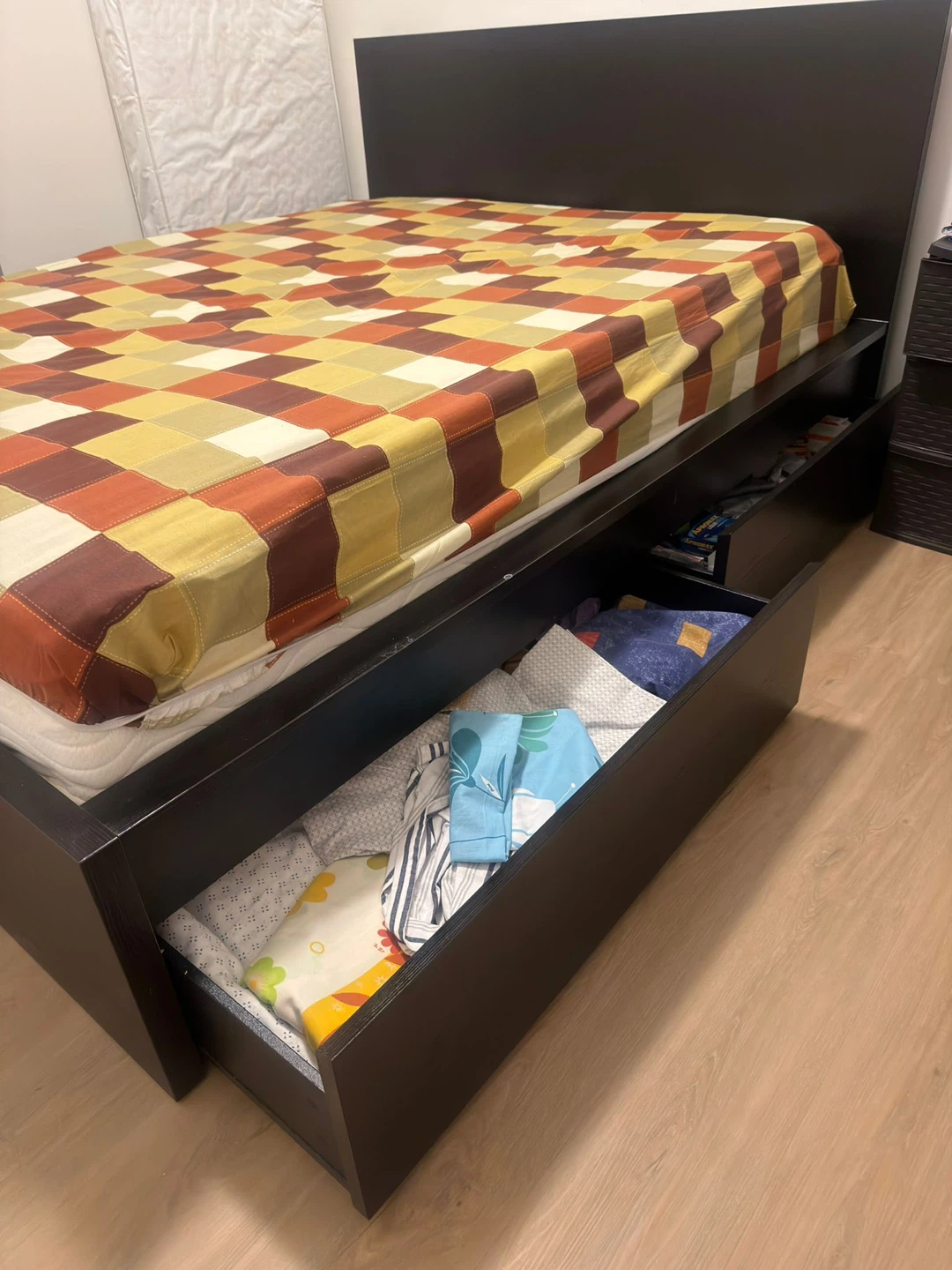 Dark Brown Platform Bed Frame with Storage Drawers - photo 2
