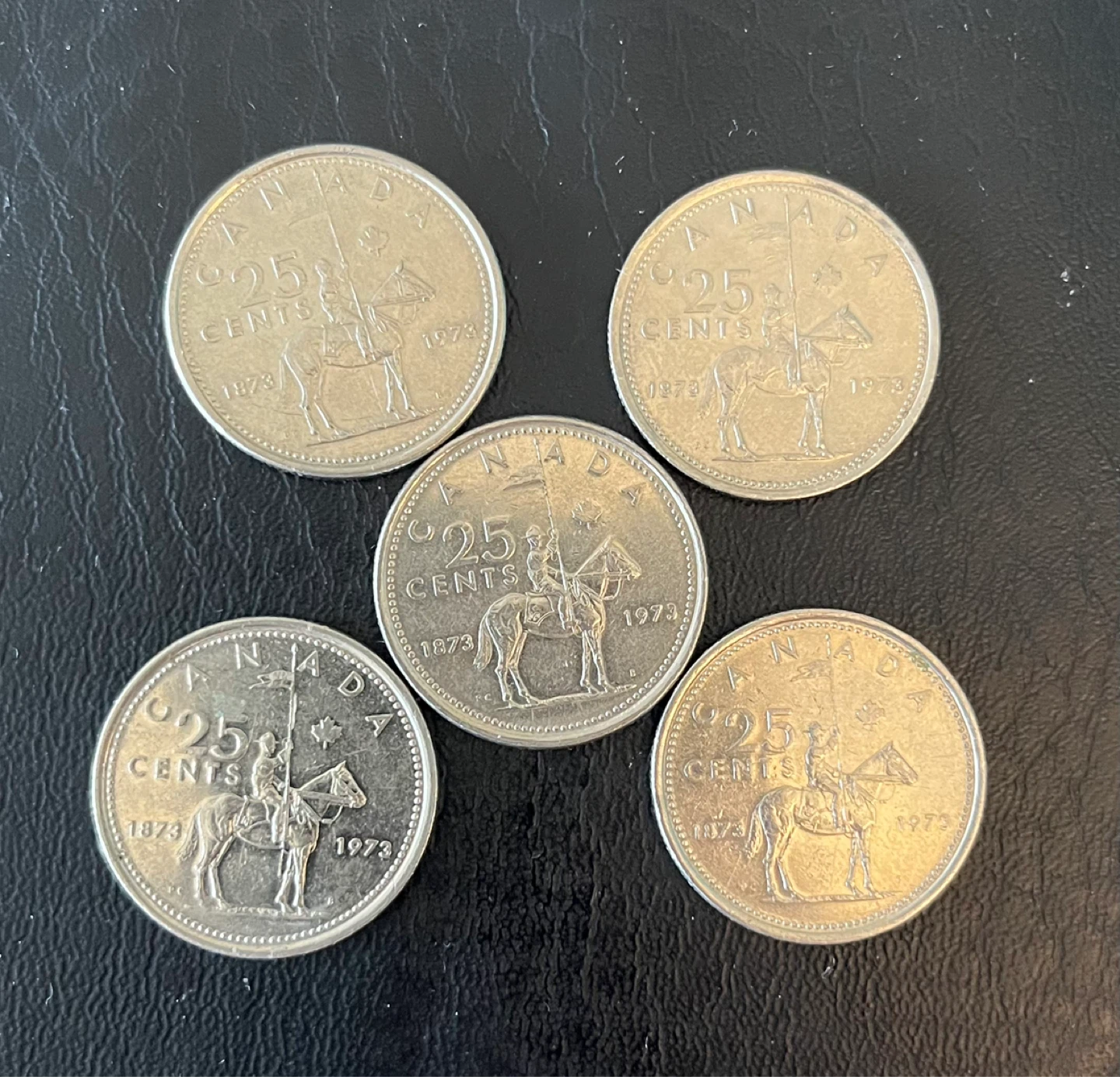 Police Men horses 5 x 1973 Canadian 25 Cent Coins