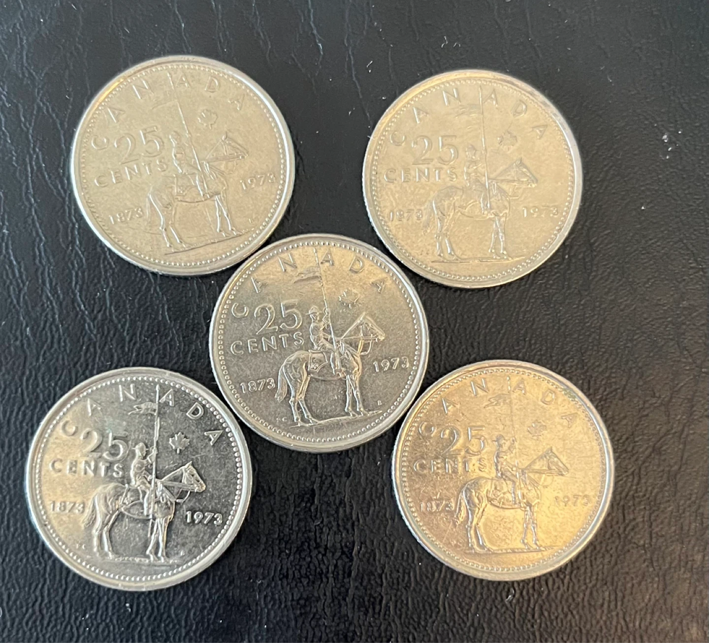 Police Men horses 5 x 1973 Canadian 25 Cent Coins - photo 4