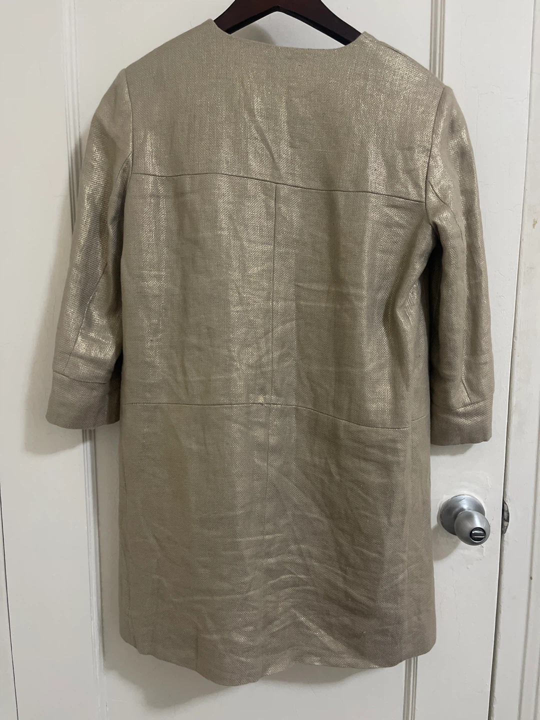 ZARA Basic Metallic Gold Linen Blend Open Front Jacket - Size M - photo 2