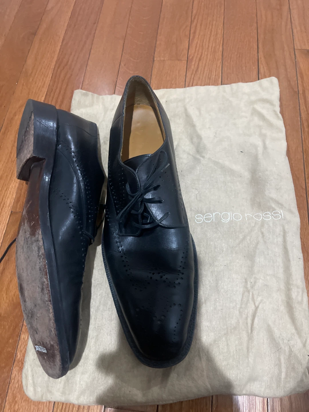Sergio Rossi Black Leather Wingtip Oxford Shoes Men's Dress Shoe