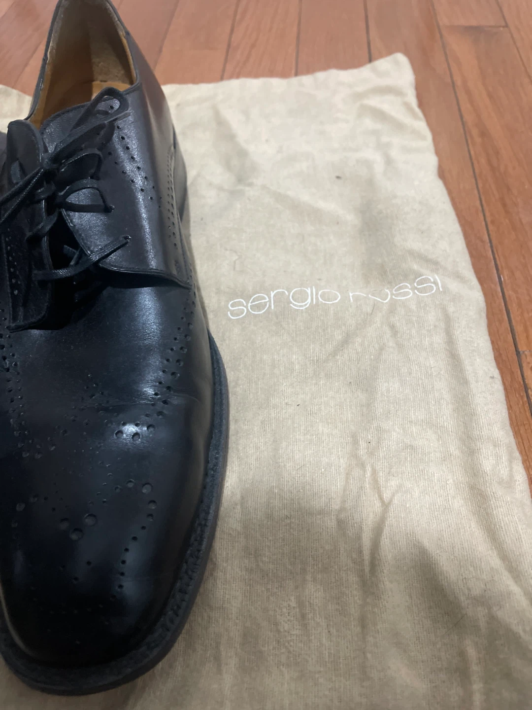 Sergio Rossi Black Leather Wingtip Oxford Shoes Men's Dress Shoe - photo 2
