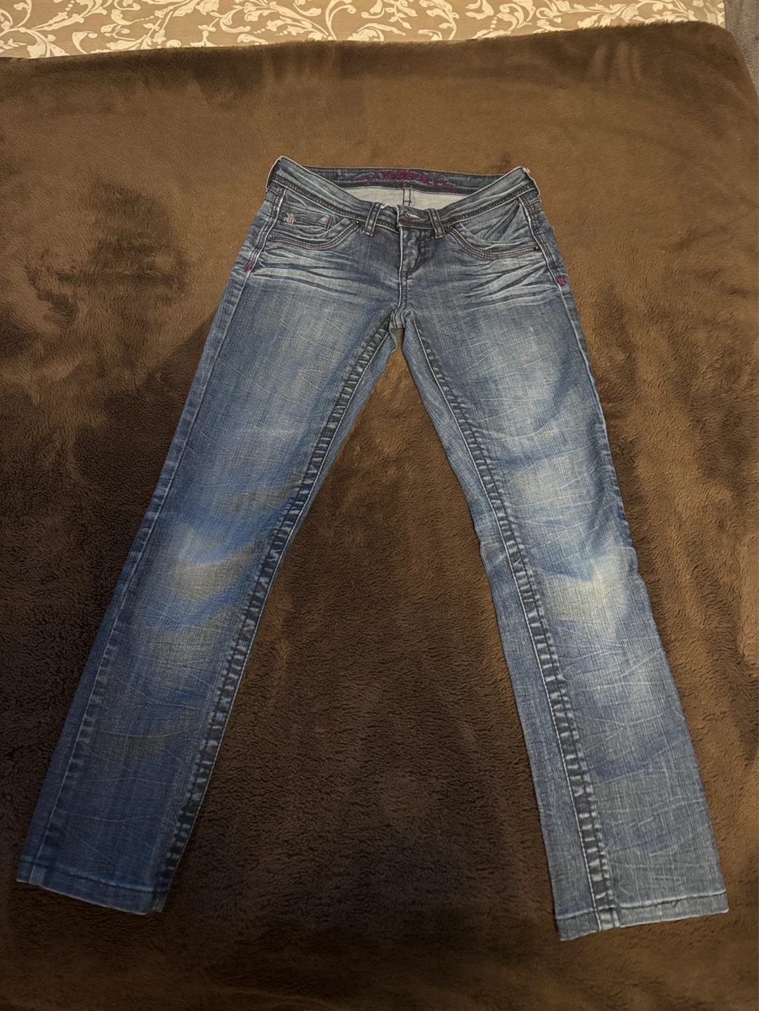 Y2K Foxy Jeans Women's Bootcut with purple stitching detail